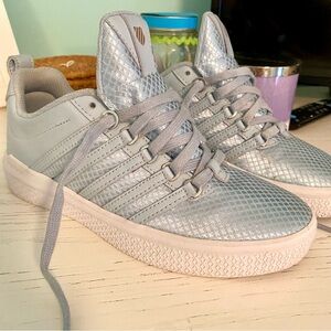 K-Swiss Silvery Blue Sneakers— Shiny cool fabric ,Pale Blue color w/ blue laces